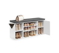 SONGMICS HOME Banco Zapatero, Montaje Ultrarrápido sin Herramientas, Banco con Almacenaje, Compartimentos Abiertos, Estantes Ajustables, Mueble para Zapatos, Nogal Natural y Gris Pizarra LHS391KE02