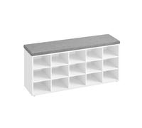 VASAGLE Banco Zapatero, Mueble Zapatero, Banco Recibidor con 15 Compartimentos y Asiento Acolchado, 30 x 105 x 48 cm, Entrada, Dormitorio, Sala de Estar, Blanco y Gris LHS15WT