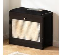 Banco zapatero con cojín acolchado, banco de almacenamiento que ahorra espacio para pasillo, dormitorio, sala de estar, elegante zapatero negro (50 cm)