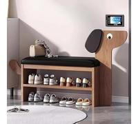 Banco Zapatero con cojín de Cuero, Bonito Organizador de Zapatos, Zapatero for Entrada, Sala de Estar, Pasillo y Dormitorio, Color Natural.(Black,80cm)