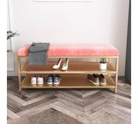 Banco zapatero con cojín de terciopelo, almacenamiento tapizado 2 en 1 para entrada para pasillo, dormitorio, solución moderna de asiento al final de la cama