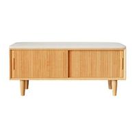 Banco Zapatero con estantes Ajustables y 2 Puertas correderas, Banco de almacenamianto con cojín Acolchado de Asiento, Ideal para Entrada, Dormitorio, Sala de Estar(Wood color,100*30cm/24*12in)