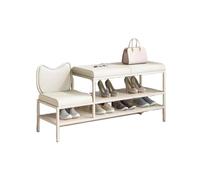 Banco zapatero con marco de hierro metálico con silla infantil y cojín suave para almacenamiento y asiento en el pasillo