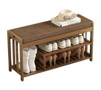 Banco zapatero de 2 niveles para entrada, asiento de almacenamiento tapizado, elegante, color marrón, para sala de estar y balcón, diseño compacto de 90 x 45 x 27 cm