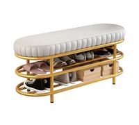 Banco zapatero de 3 niveles con asiento de piel sintética, patas doradas, elegante organizador de almacenamiento para dormitorio, entrada, sala de estar, muebles de entrada, decoración moderna del