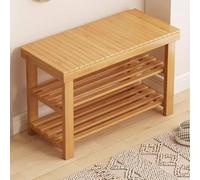 Banco zapatero de bambú banco almacenaje con asiento Estantería 2 Filas for 6~8 Pares de Zapatos banco almacenaje for Entrada, Pasillo, Sala de Estar(Natural,60cm)