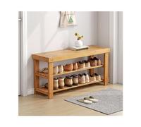 Banco zapatero de bambú con estante de almacenamiento para entrada, sala de estar, dormitorio, 2/3 niveles en estilo natural simple, solución de almacenamiento de zapatos que ahorra espacio (80 x 25)