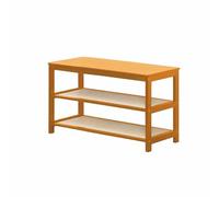 Banco zapatero de bambú con estantes de malla, asiento de madera y zapatero de 2 niveles, ideal para dormitorio, entrada, sala de estar, baño, 37 x 12 x 17 pulgadas