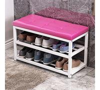 Banco zapatero de entrada con asiento acolchado, estante de metal de almacenamiento de 3 niveles, taburete cambiador de zapatos, cuero G, 70 x 45 x 30 cm
