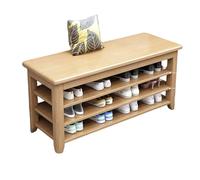 Banco Zapatero De Madera Al Pie De La Cama Con Estante Abierto, Ideal For Recibidor, Dormitorio O Entrada.(Natural Wood,90cm)