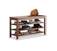 Banco zapatero de madera con almacenamiento abatible, entrada con esquinas redondeadas, capas ajustables, disponible en nogal, roble y negro, perfecto para uso en puerta delantera