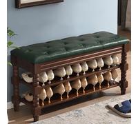 Banco Zapatero de Madera con cojín: Elegante Mueble de Entrada con Compartimento Oculto para 6-10 Pares de Zapatos, Color Verde, 89 cm de Largo. Elegante Mueble para recibidor y decoración d