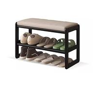 Banco Zapatero de Madera Maciza,Banco de Entrada con almacenaje,Banco De Zapatos Rústica para Zapatos,3 Niveles Taburete del Pie Banco Organizador de Zapatos(60x30x42cm(24x12x17inch), Black)