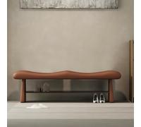 Banco zapatero de madera maciza con asiento tapizado en cuero sintético | Diseño ergonómico, madera resistente, estante de almacenamiento, estilo minimalista(Brown,80cm/31.4in)