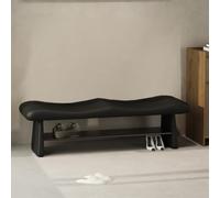 Banco zapatero de madera maciza con asiento tapizado en cuero sintético | Diseño ergonómico, madera resistente, estante de almacenamiento, estilo minimalista(Nero,80cm/31.4in)