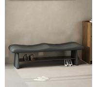 Banco zapatero de madera maciza con asiento tapizado en cuero sintético | Diseño ergonómico, madera resistente, estante de almacenamiento, estilo minimalista(Gray,80cm/31.4in)