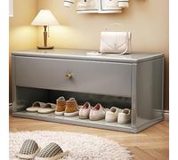 Banco zapatero de madera maciza con cajón, banco multifuncional de almacenamiento de zapatos para entrada o dormitorio, color gris, 80 cm