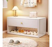Banco zapatero de madera maciza con cajón, banco multifuncional de almacenamiento de zapatos para entrada, dormitorio, sala de estar, color blanco (80 cm)