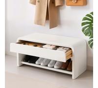 Banco zapatero de madera maciza con cajón grande, banco de entrada con almacenamiento oculto, zapatero de madera de caucho, organizador for pasillo, dormitorio, sala de estar.(White,80cm/31.5")