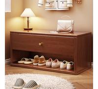 Banco zapatero de madera maciza con cajón, multifuncional, para entrada, dormitorio, sala de estar, color nogal, 60 cm