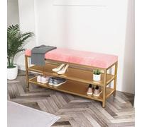 Banco zapatero de malla de 3 niveles con asiento acolchado, taburete de almacenamiento que ahorra espacio para pasillo, sala de estar, dormitorio