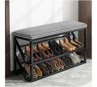 Banco zapatero de metal resistente de 3 niveles con almacenamiento y asiento, elegante zapatero de pie para sala de estar, pasillo, puerta delantera, soporta hasta