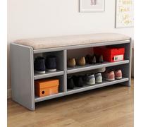 Banco Zapatero de ratán con cojín, Alto y Estrecho, para recibidor, con estantes Ajustables, Ideal para Guardar Zapatos y Accesorios.