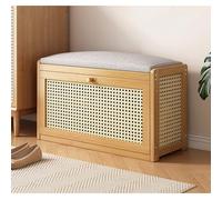 Banco Zapatero de ratán Natural con Estante Ajustable y cojín de Lino para recibidor y Dormitorio - 70 x 24 x 44 cm. Solución de Almacenamiento Elegante. Muebles Modernos para el hogar.