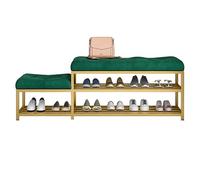 Banco zapatero de terciopelo de lujo de gran capacidad de 2 niveles para entrada y sala de estar, almacenamiento tapizado con asiento de terciopelo verde (120 x 35 x 46 cm)