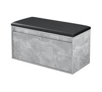 [en.casa] Banco Zapatero Degerfors con Cajón Mueble Zapatero para 3 Pares de Calzado con Asiento Tapizado para Entrada Recibidor Dormitorio Aglomerado Polipiel 80 x 39 x 45 cm - Efecto Hormigón/Negro