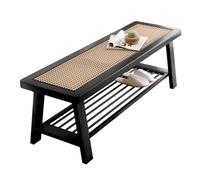 Banco Zapatero Madera Maciza de Fresno de Calidad FAS Estructura de Taburete de Ratán for Entrada, Sala de Estar, Pasillo(Black,100cm)