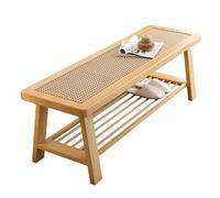 Banco Zapatero Madera Maciza de Fresno de Calidad FAS Estructura de Taburete de Ratán for Entrada, Sala de Estar, Pasillo(Natural,120cm)