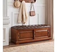 Banco Zapatero Madera Maciza Mueble Entrada Tapizado Puertas Correderas