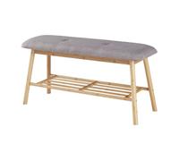 [en.casa] Banco Zapatero para Entrada Recibidor Asiento Tapizado Almacenamiento de Calzados para 3 Pares Ahorrar Espacio Bambú Tela 45 x 90 x 30 cm - Gris y Color Natural