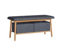 [en.casa] Banco Zapatero Vad con 2 Cajas Extraíbles para Dormitorio Vestíbulo Entrada Mueble Recibidor Asiento Tapizado Bambú Textil 90 x 30 x 45 cm - Natural