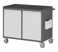 Bancos de trabajo compactos, rodantes RAU, 2 puertas, bandeja metálica con estera de goma