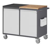 Bancos de trabajo compactos, rodantes RAU, 2 puertas, tablero de trabajo de madera / metal