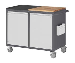 Bancos de trabajo compactos, rodantes RAU, 2 puertas, tablero de trabajo de madera / metal