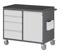 Bancos de trabajo compactos, rodantes RAU, 4 cajones, 1 puerta, bandeja metálica con estera de goma
