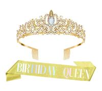 Banda Cumpleaños,Banda Cumpleaños Mujer,Corona Cumpleaños,Corona Cumpleaños Tela,Birthday Girl,Coronas Doradas,Corona Reina,Tiaras Novia,Banda 18 60 Cumpleaños,Birthday Queen Diadema Accesorios,Oro