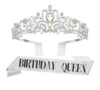 Banda Cumpleaños,Banda Cumpleaños Mujer,Corona Cumpleaños,Corona Cumpleaños Tela,Birthday Girl,Coronas Doradas,Corona Reina,Tiaras Novia,Banda 18 60 Cumpleaños,Birthday Queen Diadema Accesorios,Plata