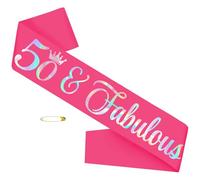 Banda de cumpleaños número 50 y fabulosa con lámina iridiscente, divertida banda de cumpleaños rosa intenso para mujeres, ideas de fiesta de 50 cumpleaños, regalos, bromas y recuerdos (rosa intenso +