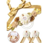 Banda de maternidad hecha a mano para baby shower, pin de ramillete para mamá a ser papá para ser - Cinturón de flores para vestido de maternidad - Suministros de accesorios para fotos de embarazo