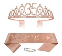 Banda de oro rosa para cumpleaños número 35 para mujer, corona de princesa, corona de reina, tiara de diamantes de imitación, diadema de cumpleaños, banda de reina, decoración de feliz cumpleaños para