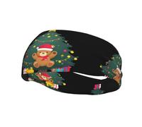 Banda de sudor decorativa deportiva de moda con diseño de oso WHJSSF en el árbol de Navidad, impresión elástica que absorbe la humedad, adecuada para ciclismo, yoga, correr