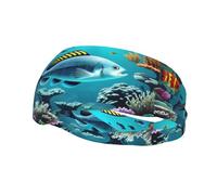 Banda de sudor decorativa deportiva de moda con diseño de pez WHJSSF en las profundidades del mar con imagen elástica que absorbe la humedad, adecuada para ciclismo, yoga, correr