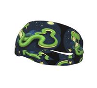 Banda de sudor decorativa deportiva de moda con diseño de serpiente verde WHJSSF en el cielo estrellado. Imagen elástica que absorbe la humedad, adecuada para ciclismo, yoga, correr