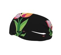Banda de sudor decorativa deportiva de moda con diseño de tulipanes WHJSSF Doodle que absorbe la humedad, elástica adecuada para ciclismo, yoga, correr
