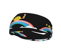Banda de sudor decorativa deportiva de moda HJFCZH Draw a Rainbow Smiley Face Imprime la humedad elástica adecuada para ciclismo, yoga, correr