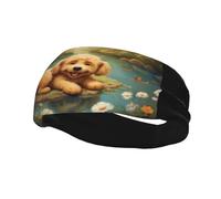 Banda de sudor decorativa deportiva de moda QQOUPP Puppy tumbado en el borde del agua, elástica que absorbe la humedad, adecuada para ciclismo, yoga, correr